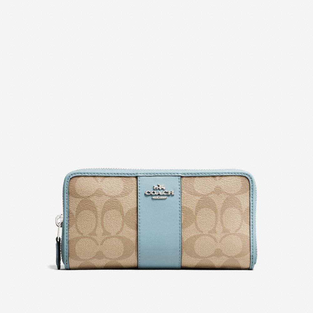 COACH F54630 - ACCORDION ZIP WALLET IN SIGNATURE CANVAS LIGHT KHAKI/AQUAMARINE/SILVER