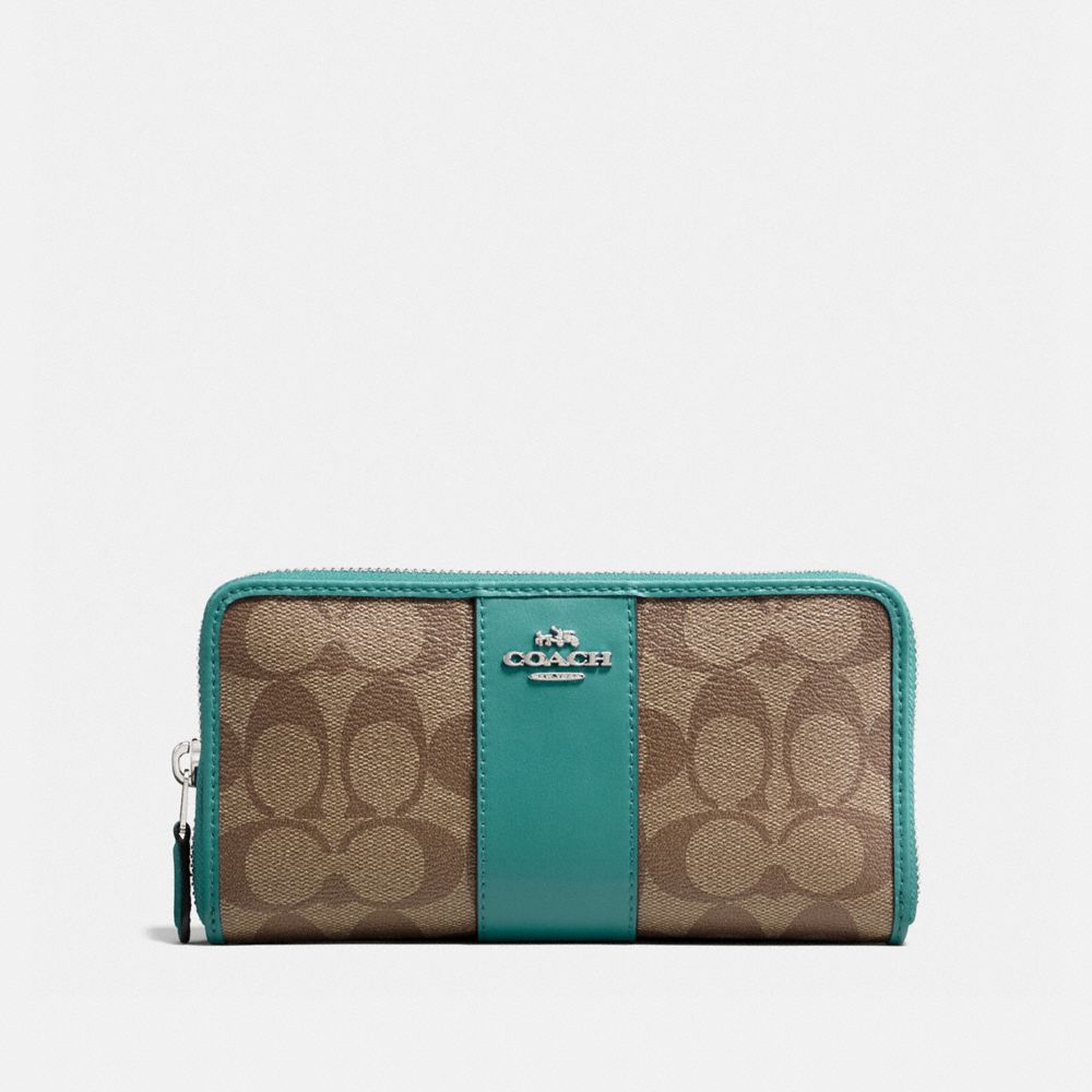 COACH F54630 - ACCORDION ZIP WALLET IN SIGNATURE CANVAS - KHAKI/CYAN ...