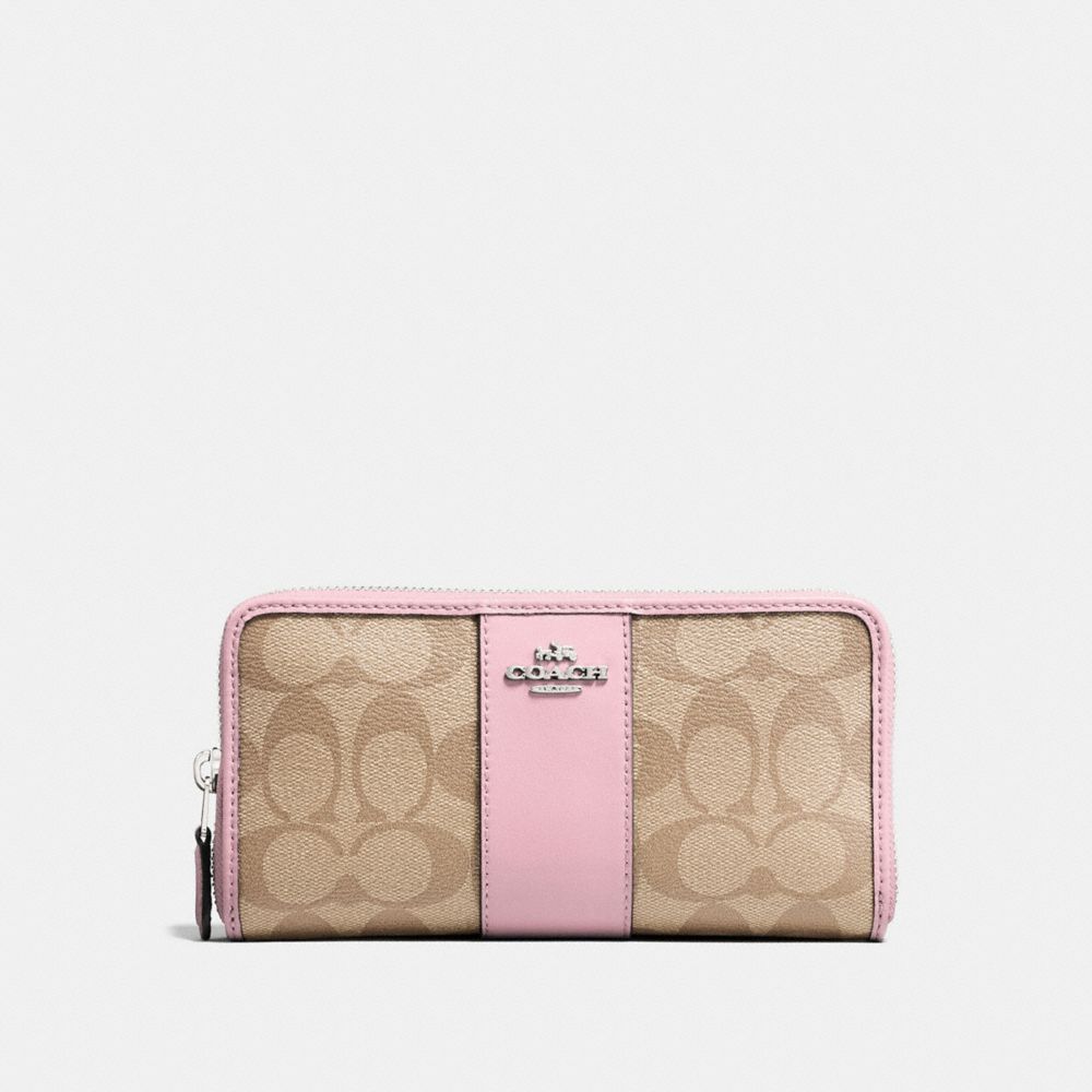 COACH F54630 ACCORDION ZIP WALLET IN SIGNATURE CANVAS LIGHT-KHAKI/CARNATION/SILVER