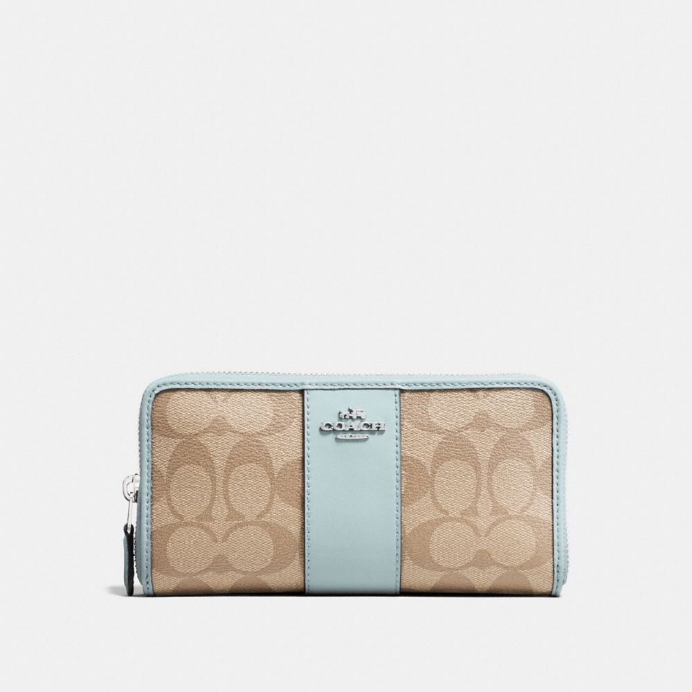 COACH F54630 - ACCORDION ZIP WALLET IN SIGNATURE CANVAS LIGHT KHAKI/SEAFOAM/SILVER