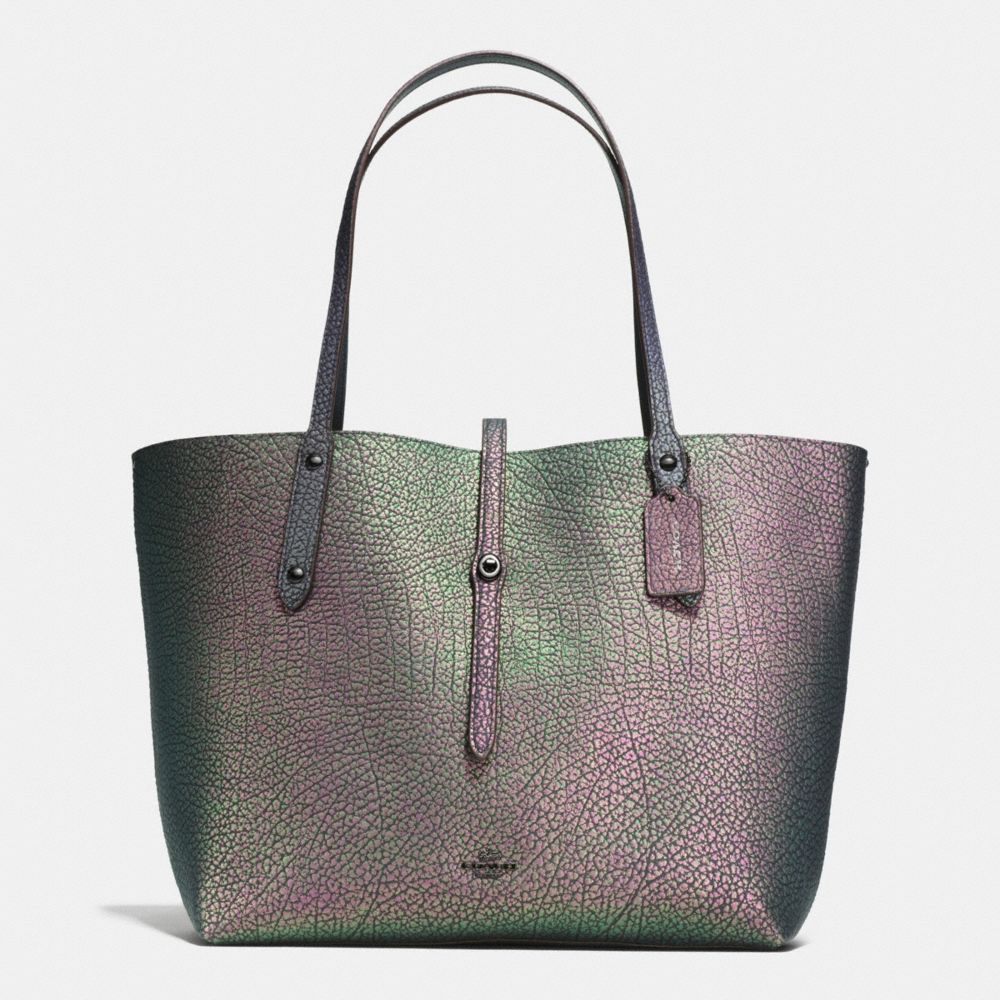 MARKET TOTE IN HOLOGRAM LEATHER - f54631 - DARK GUNMETAL/HOLOGRAM