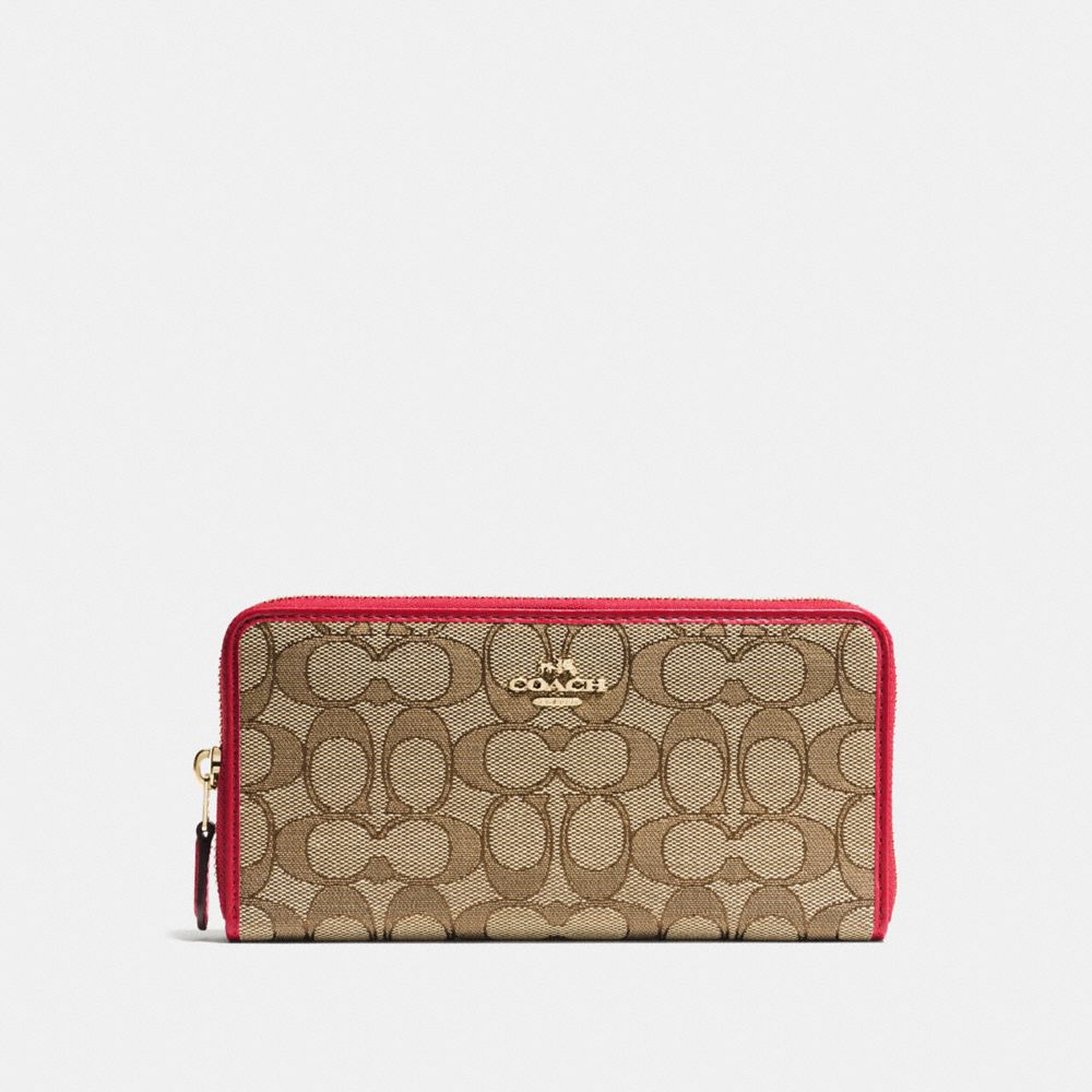 COACH F54633 ACCORDION ZIP WALLET IN OUTLINE SIGNATURE IMITATION-GOLD/KHAKI/TRUE-RED