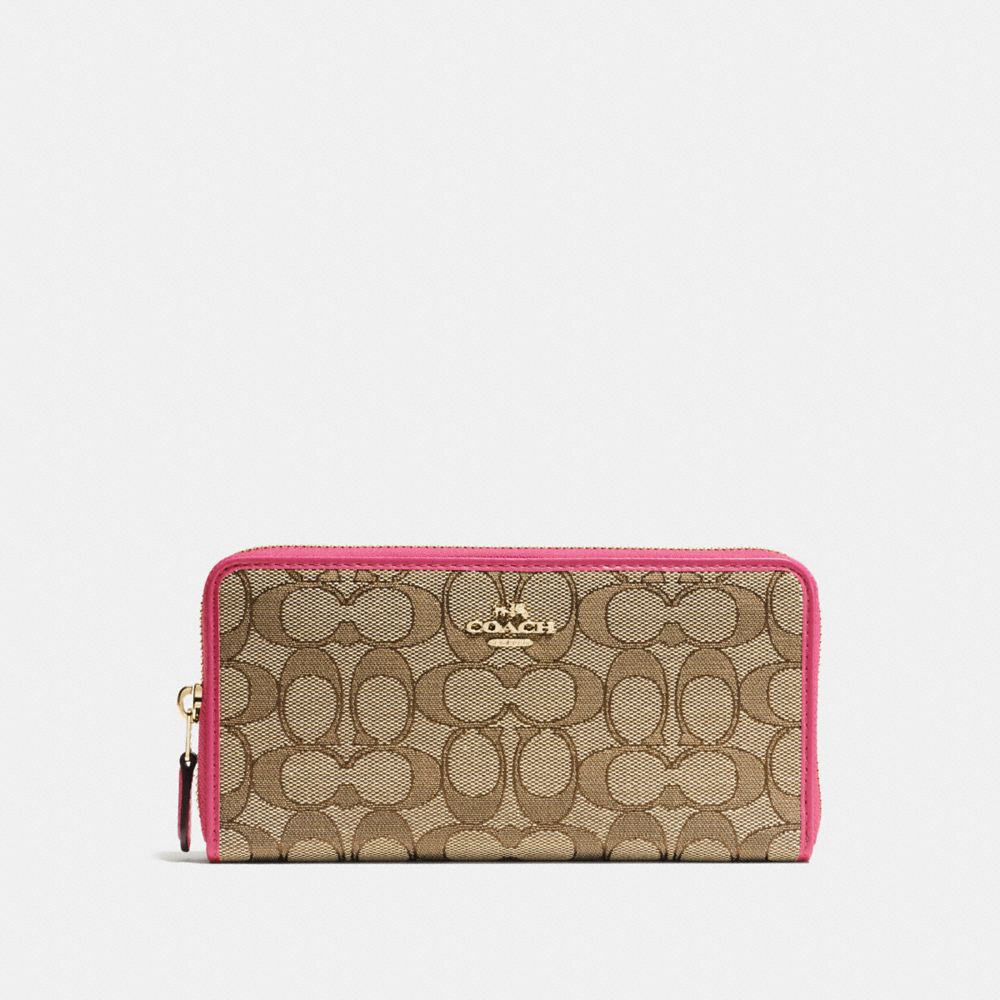 COACH ACCORDION ZIP WALLET IN OUTLINE SIGNATURE - IMITATION GOLD/KHAKI STRAWBERRY - f54633