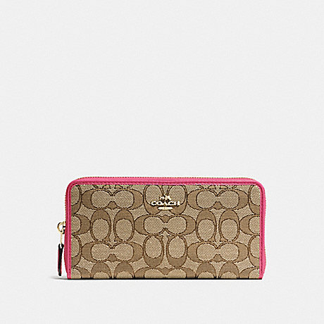 COACH ACCORDION ZIP WALLET IN OUTLINE SIGNATURE - IMITATION GOLD/KHAKI STRAWBERRY - f54633