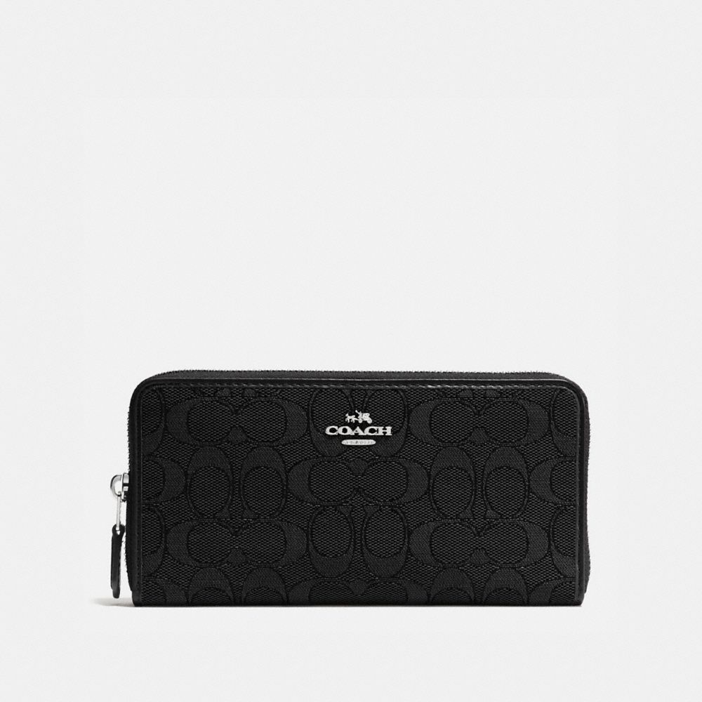 COACH F54633 ACCORDION ZIP WALLET IN SIGNATURE JACQUARD SV/BLACK/BLACK