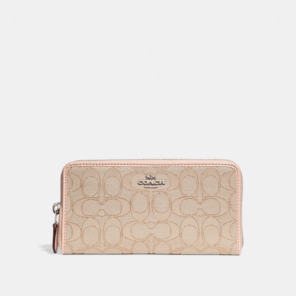 COACH f54633 ACCORDION ZIP WALLET LIGHT KHAKI/LIGHT PINK/SILVER