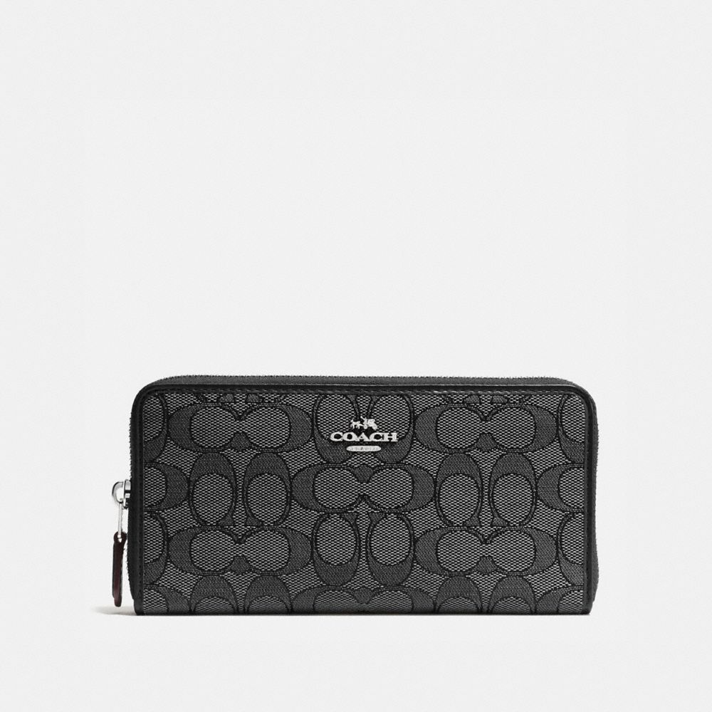 COACH F54633 - ACCORDION ZIP WALLET IN SIGNATURE JACQUARD BLACK SMOKE/BLACK/SILVER