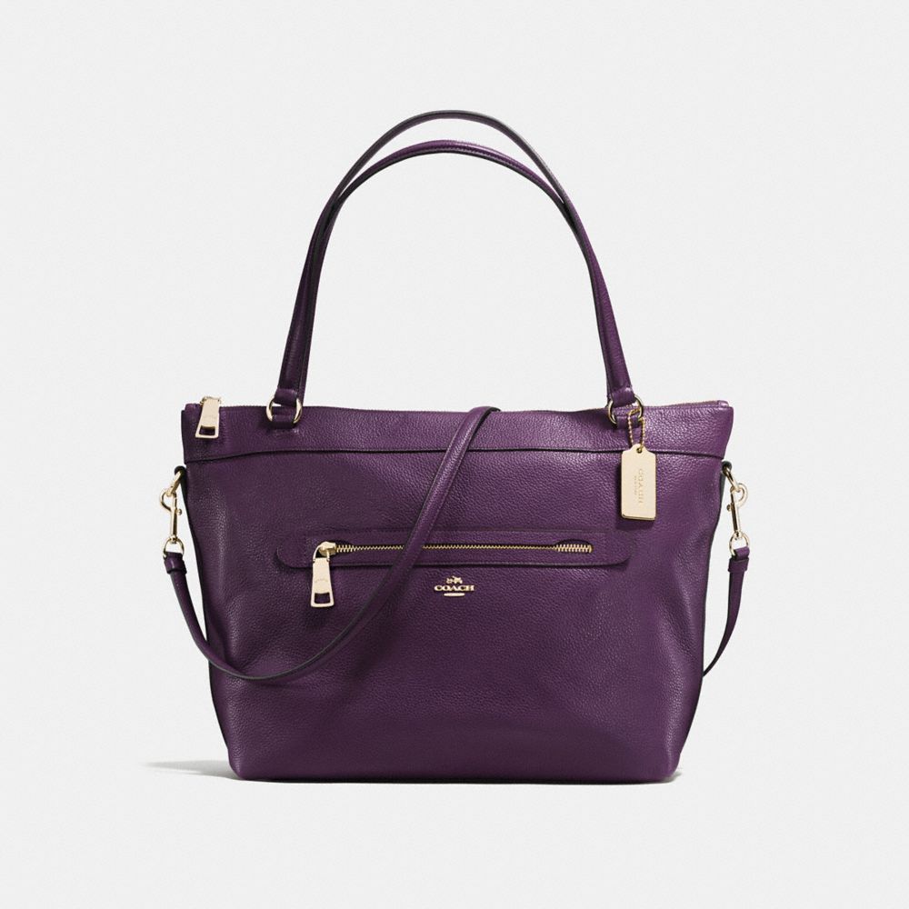 COACH f54687 TYLER TOTE IN PEBBLE LEATHER IMITATION GOLD/AUBERGINE