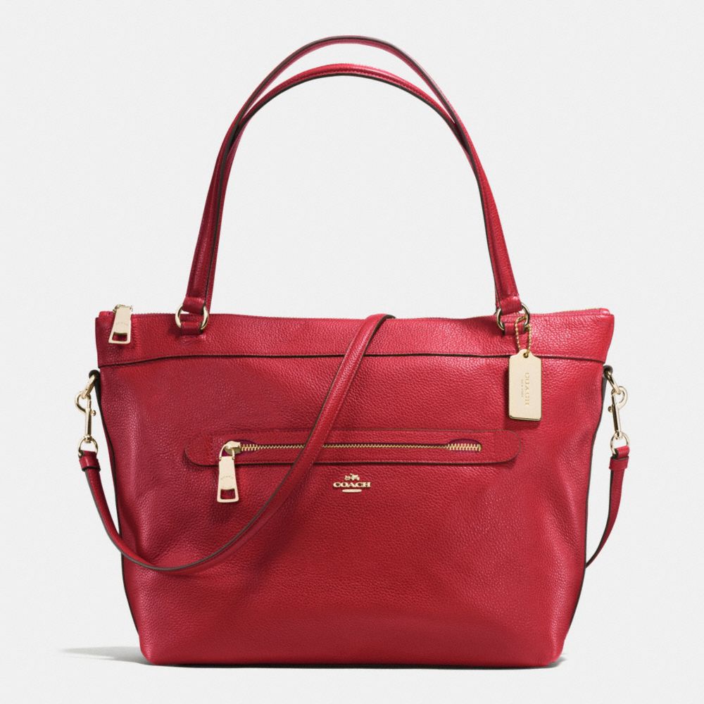 TYLER TOTE IN PEBBLE LEATHER - f54687 - IMITATION GOLD/TRUE RED