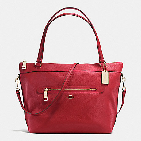 COACH f54687 TYLER TOTE IN PEBBLE LEATHER IMITATION GOLD/TRUE RED
