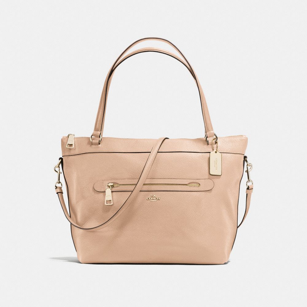 TYLER TOTE IN PEBBLE LEATHER - f54687 - LIGHT GOLD/BEECHWOOD