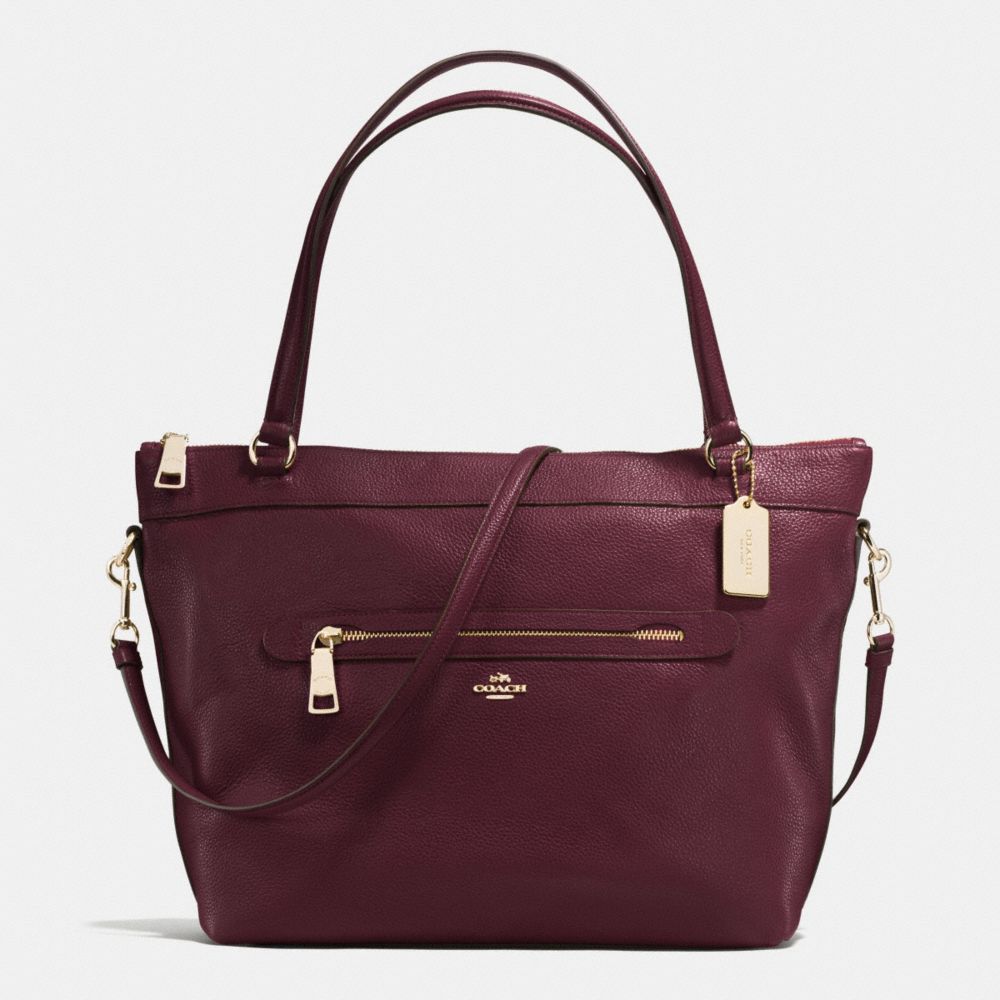 TYLER TOTE IN PEBBLE LEATHER - IMITATION GOLD/OXBLOOD - COACH F54687
