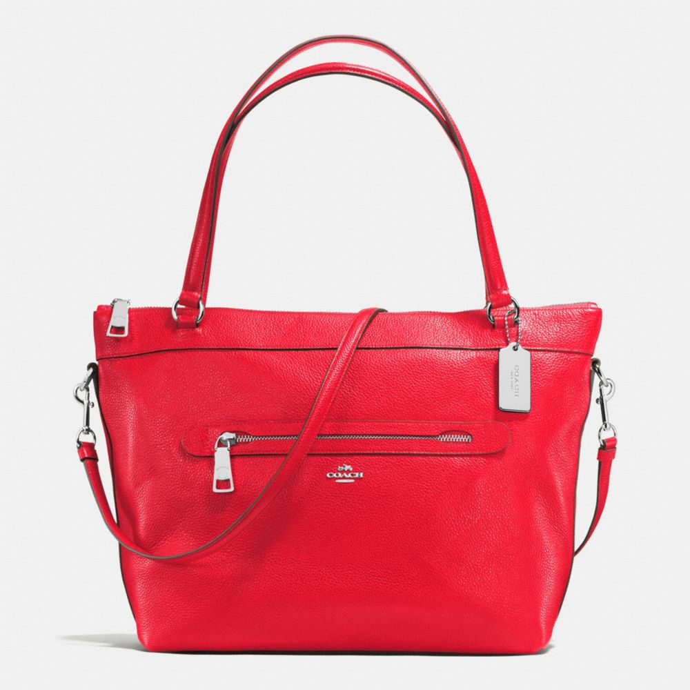 TYLER TOTE IN PEBBLE LEATHER - f54687 - SILVER/BRIGHT RED