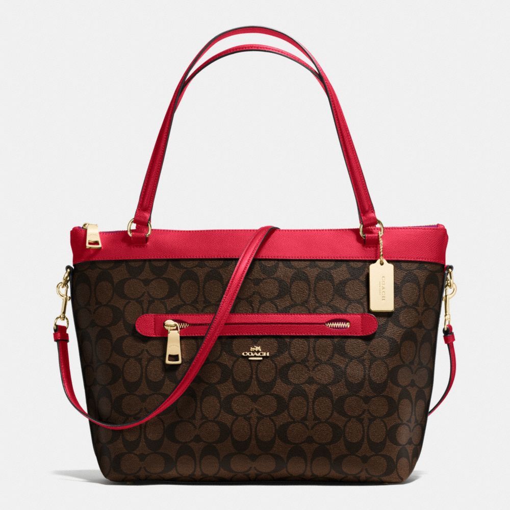 TYLER TOTE IN SIGNATURE - IMITATION GOLD/BROW TRUE RED - COACH F54690