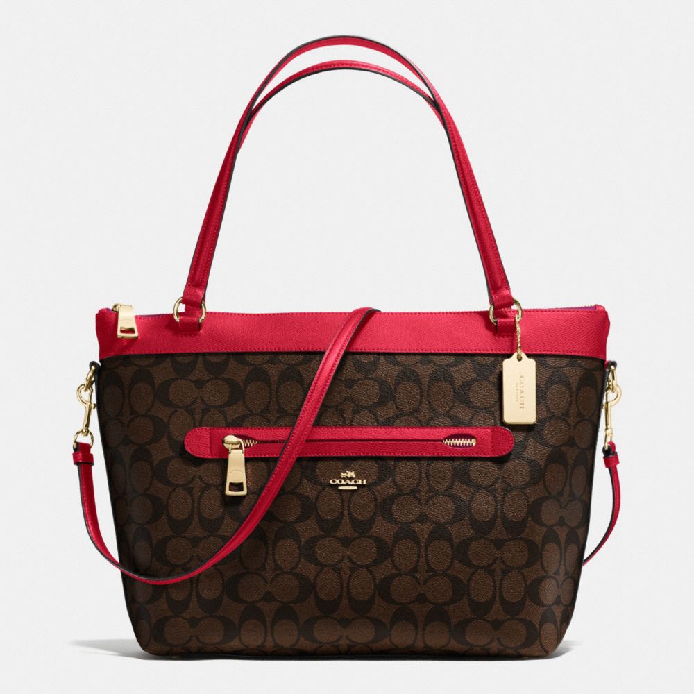 COACH F54690 - TYLER TOTE IN SIGNATURE IMITATION GOLD/BROW TRUE RED