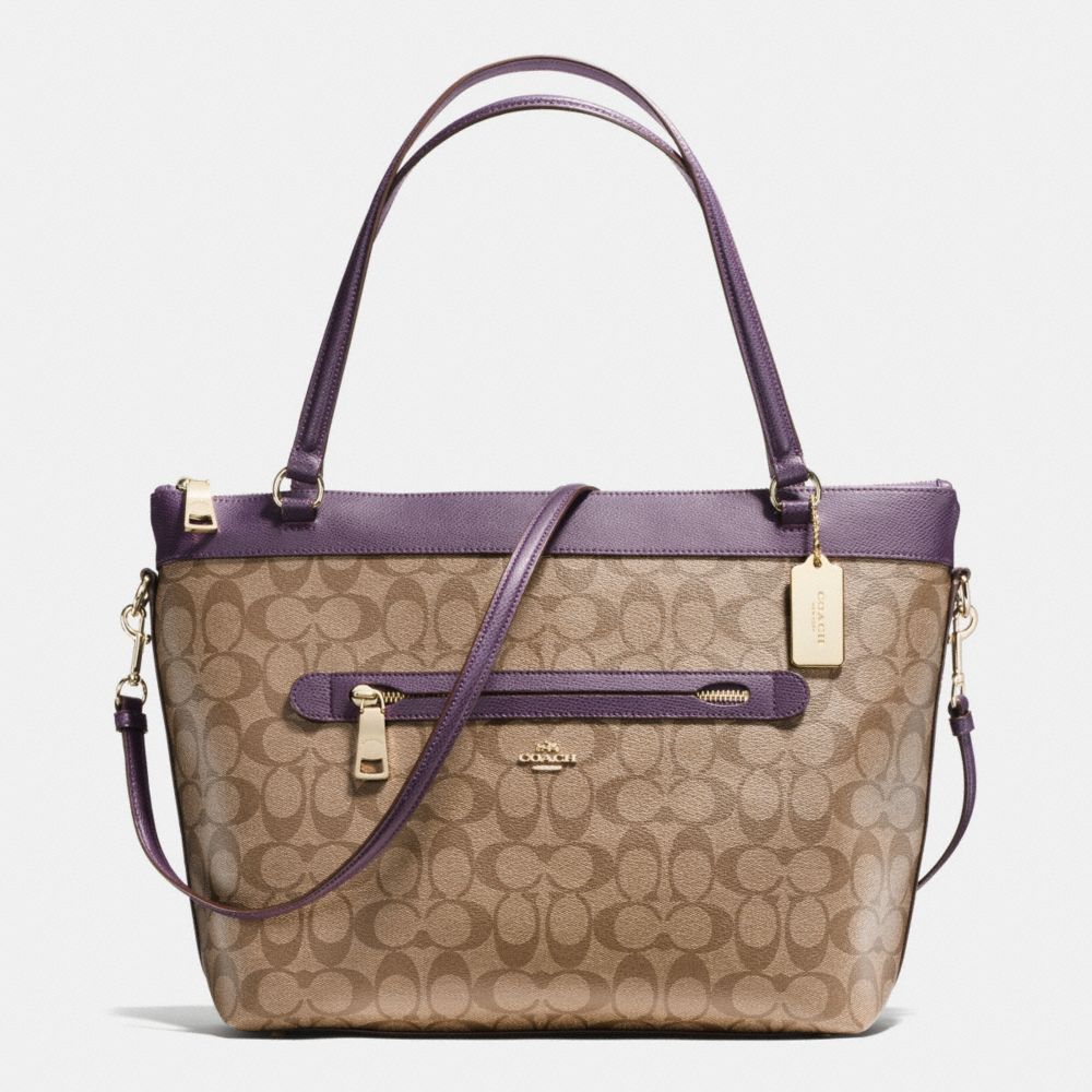 COACH f54690 TYLER TOTE IN SIGNATURE IMITATION GOLD/KHAKI AUBERGINE