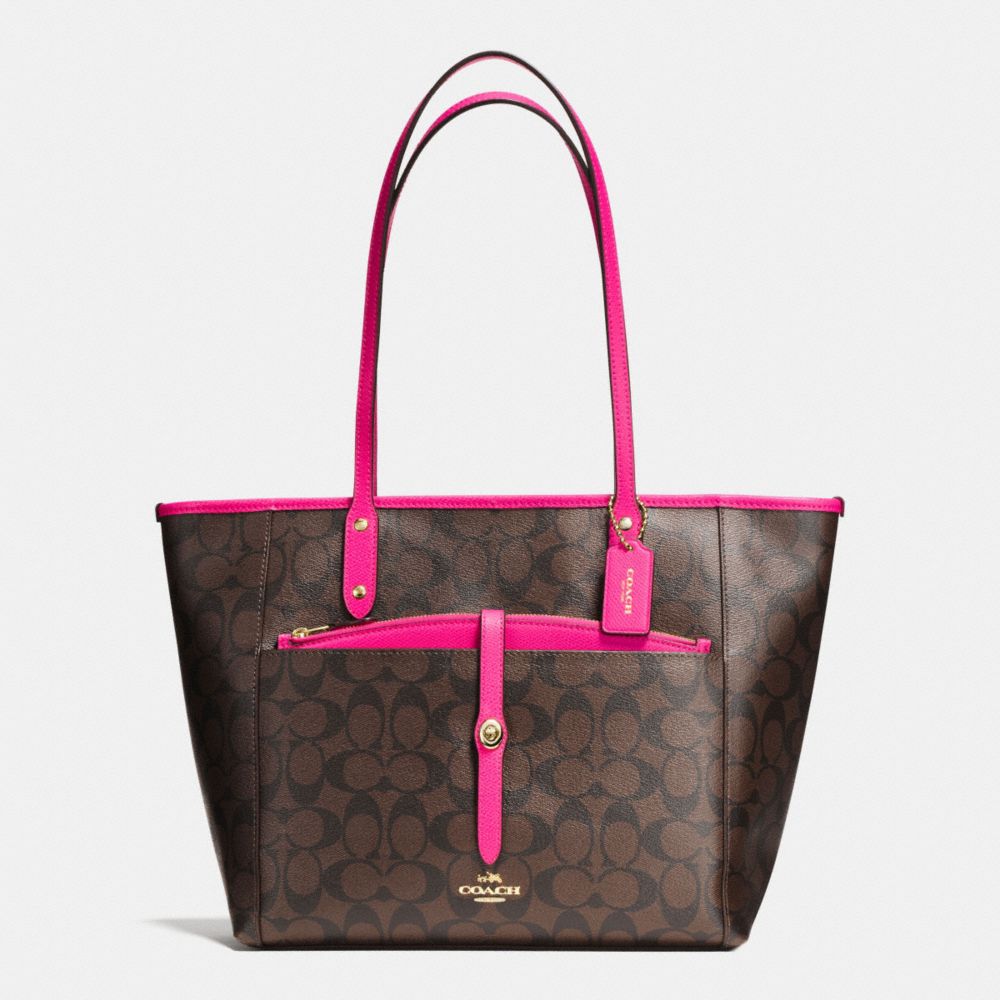 CITY TOTE WITH POUCH IN SIGNATURE - f54700 - IMITATION GOLD/BROWN/PINK RUBY