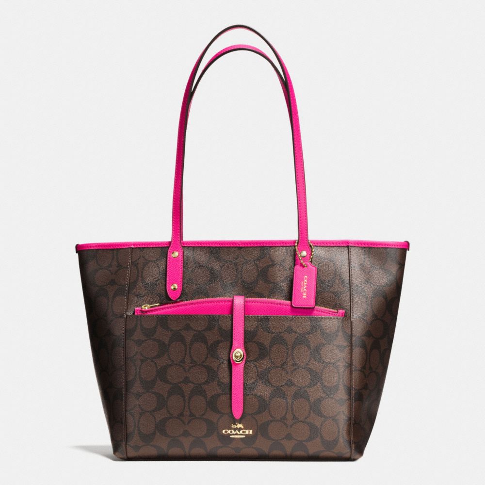 CITY TOTE WITH POUCH IN SIGNATURE - COACH F54700 - IMITATION GOLD/BROWN/PINK RUBY