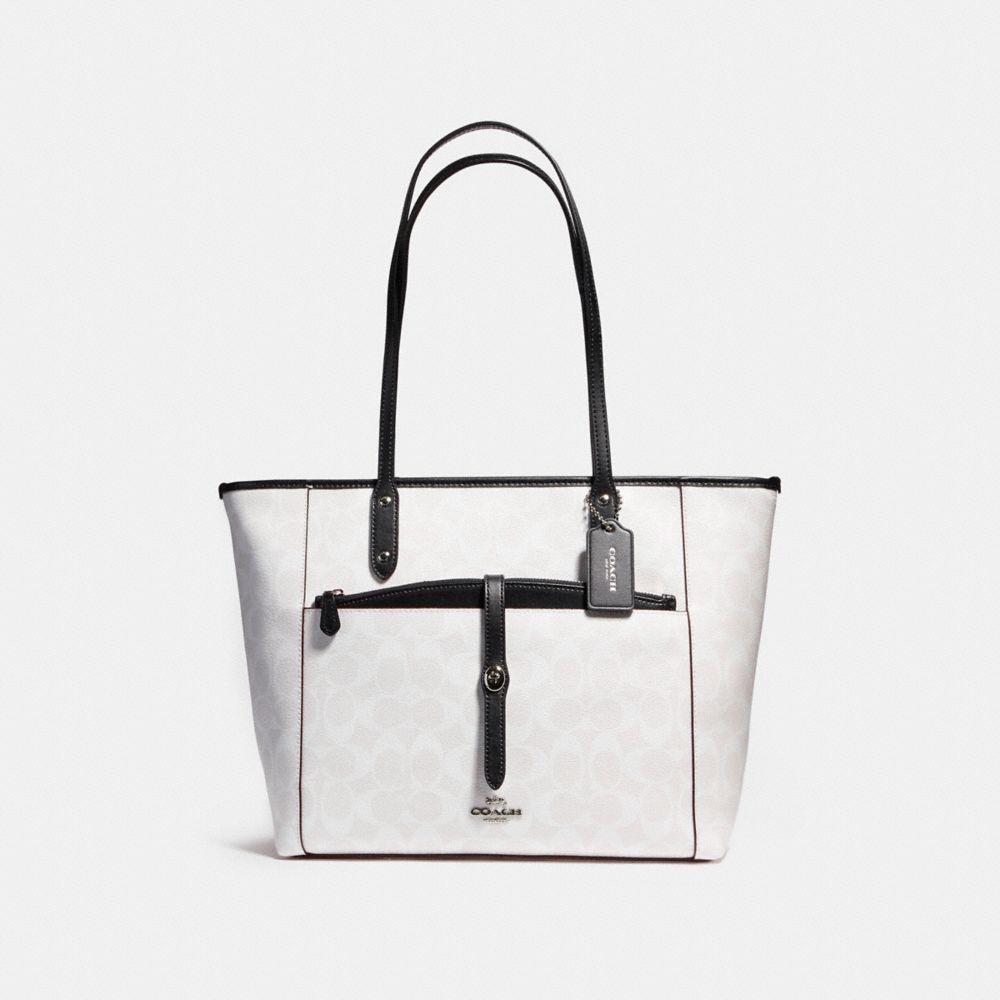CITY TOTE WITH POUCH IN SIGNATURE COATED CANVAS - f54700 - SILVER/CHALK