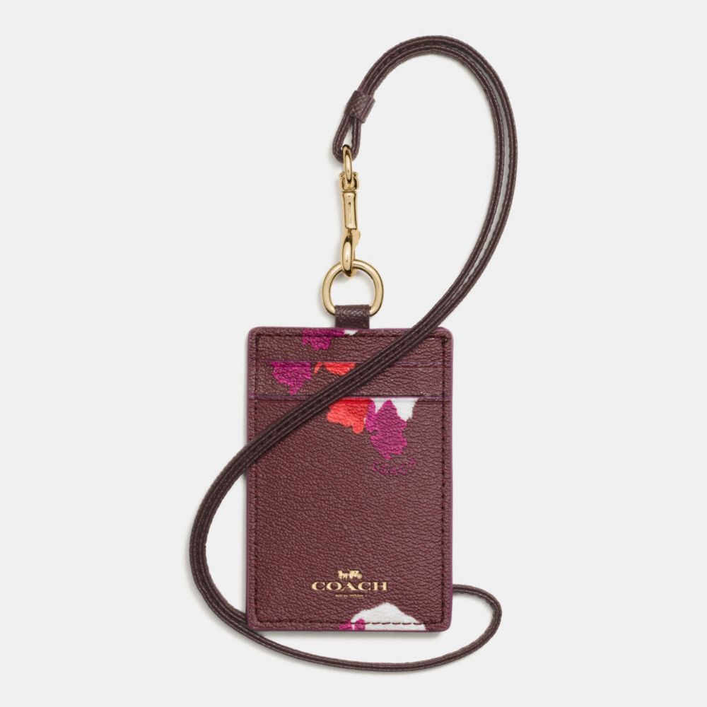 COACH LANYARD ID CASE IN FIELD FLORA PRINT COATED CANVAS - IMITATION GOLD/BURGUNDY MULTI - f54707