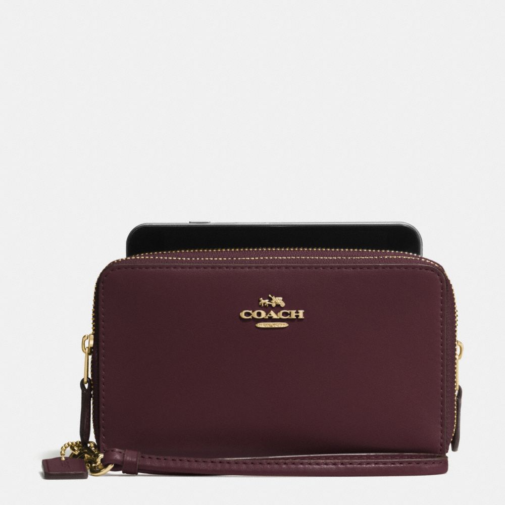 COACH F54720 DOUBLE ZIP PHONE WALLET IN REFINED CALF LEATHER OXBLOOD