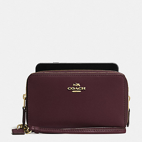 COACH F54720 DOUBLE ZIP PHONE WALLET IN REFINED CALF LEATHER OXBLOOD