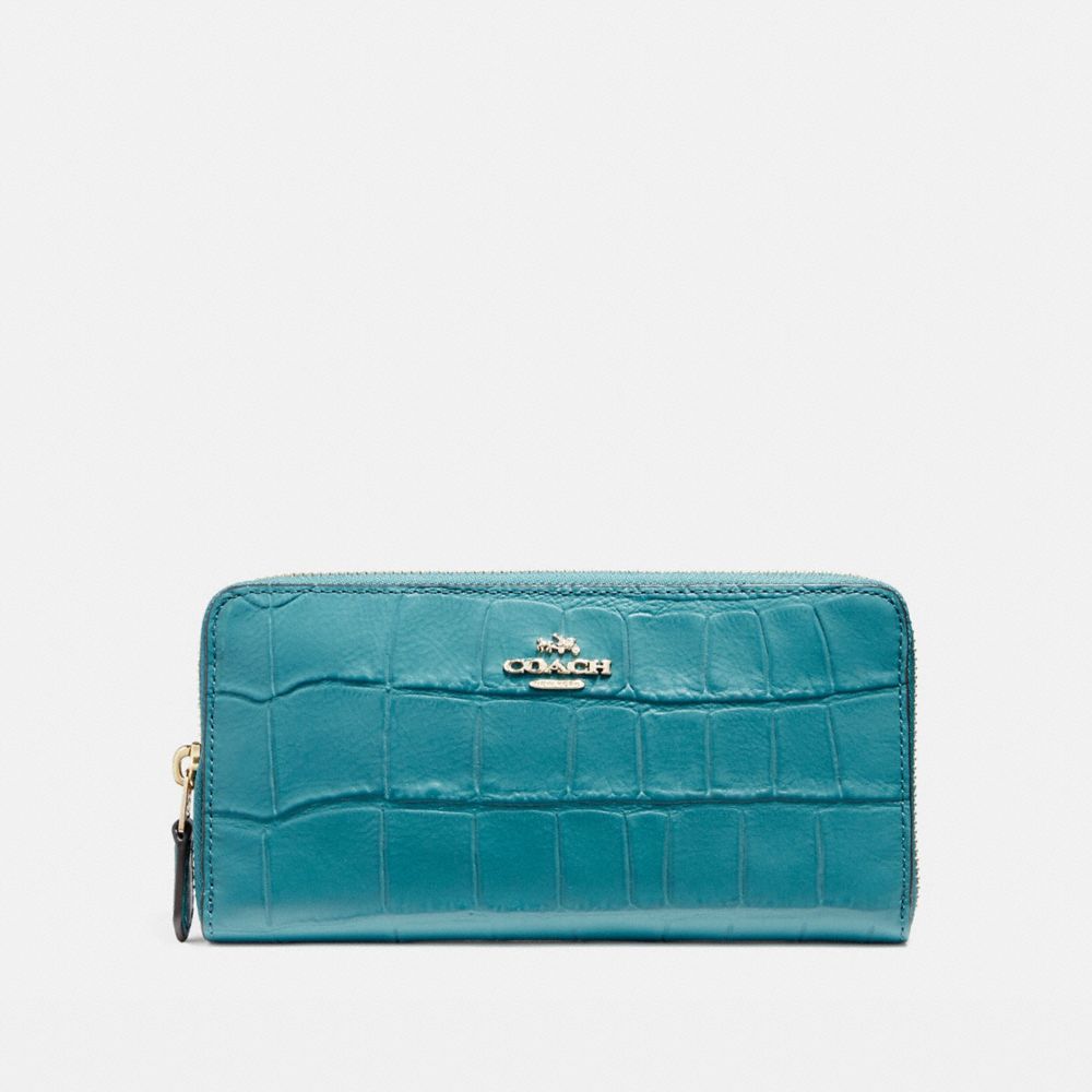 COACH F54757 - ACCORDION ZIP WALLET IN CROCODILE EMBOSSED LEATHER LIGHT GOLD/DARK TEAL