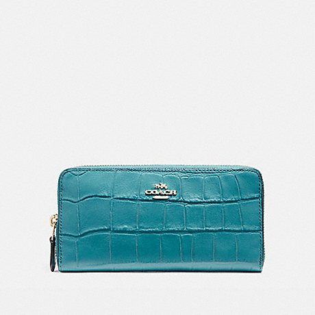 COACH f54757 ACCORDION ZIP WALLET IN CROCODILE EMBOSSED LEATHER LIGHT GOLD/DARK TEAL