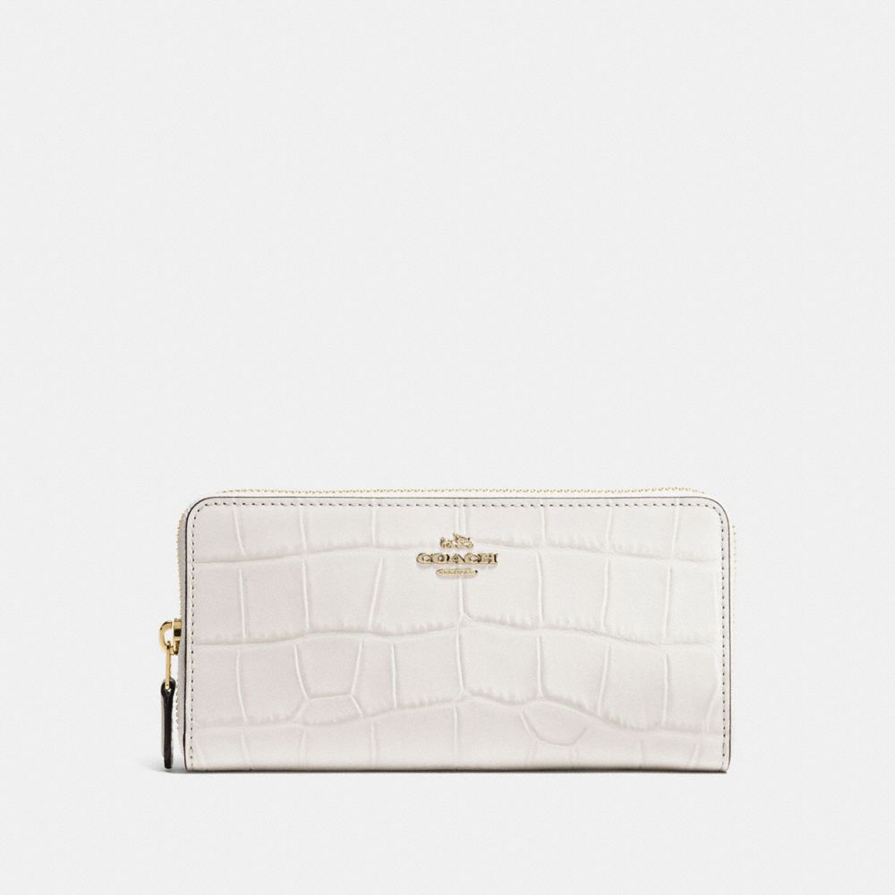 COACH F54757 Accordion Zip Wallet In Croc Embossed Leather IMITATION GOLD/CHALK