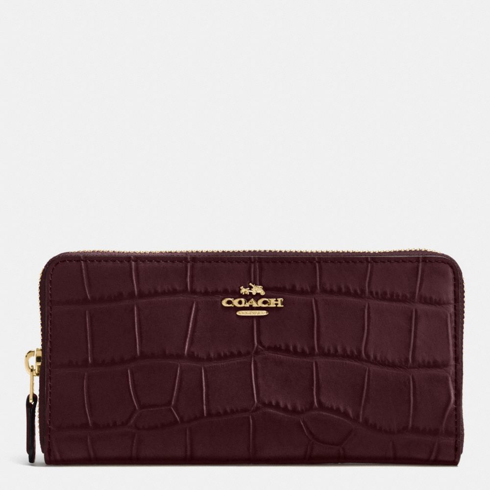 ACCORDION ZIP WALLET IN CROC EMBOSSED LEATHER - f54757 - IMITATION GOLD/OXBLOOD