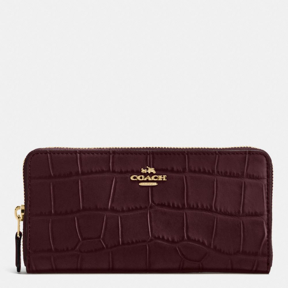 COACH F54757 Accordion Zip Wallet In Croc Embossed Leather IMITATION GOLD/OXBLOOD