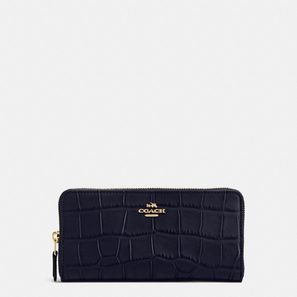 COACH F54757 Accordion Zip Wallet In Croc Embossed Leather IMITATION GOLD/MIDNIGHT