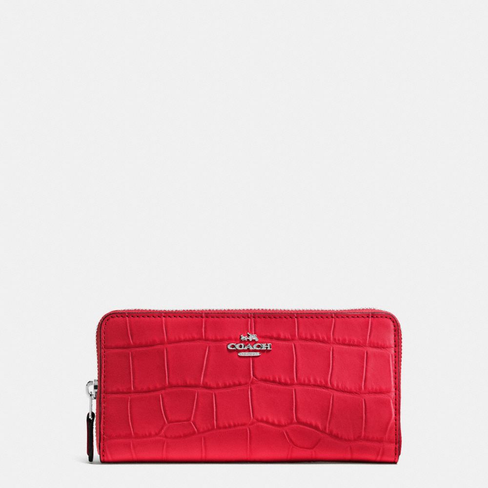 COACH F54757 Accordion Zip Wallet In Croc Embossed Leather SILVER/BRIGHT RED