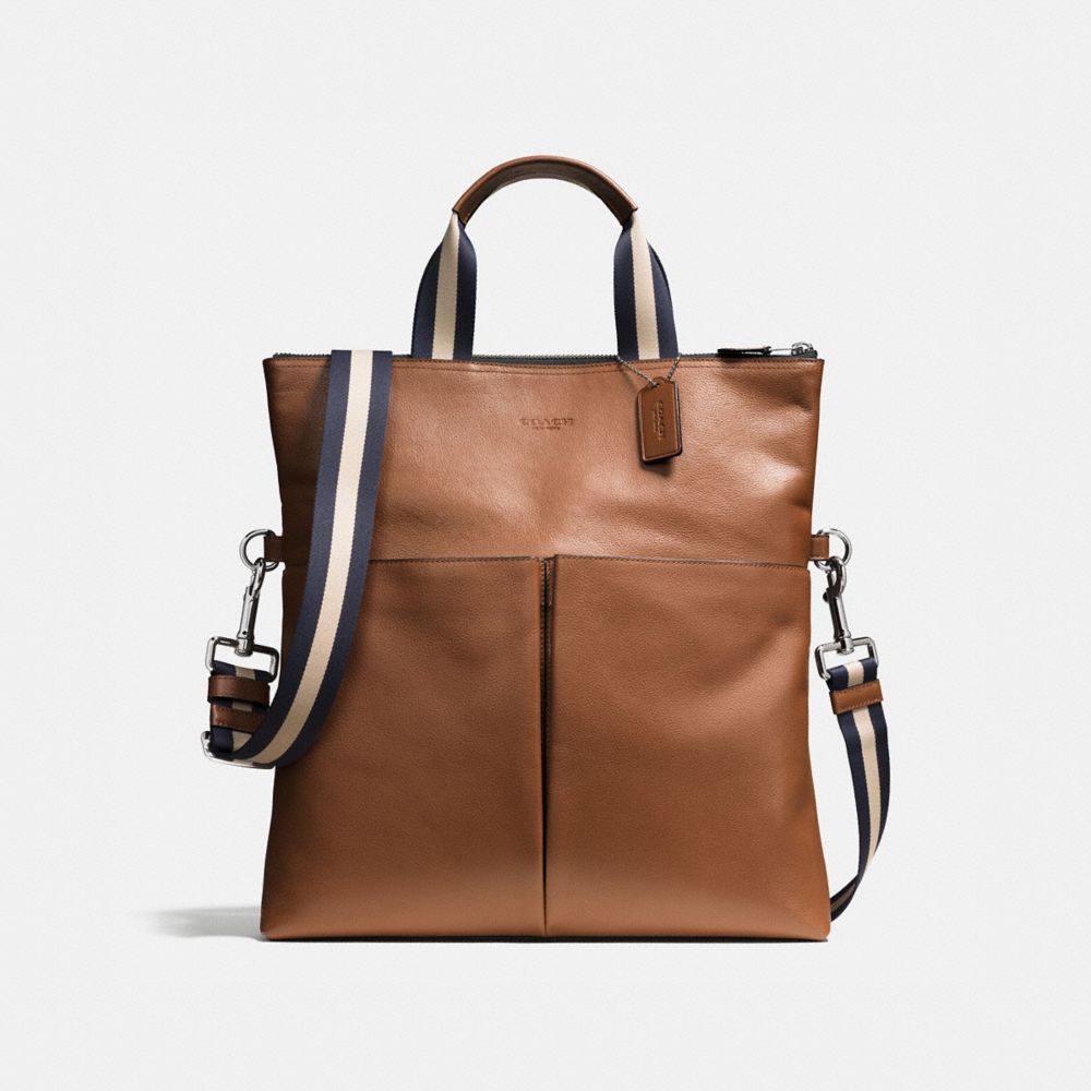 CHARLES FOLDOVER TOTE IN SMOOTH LEATHER - DARK SADDLE - COACH F54759
