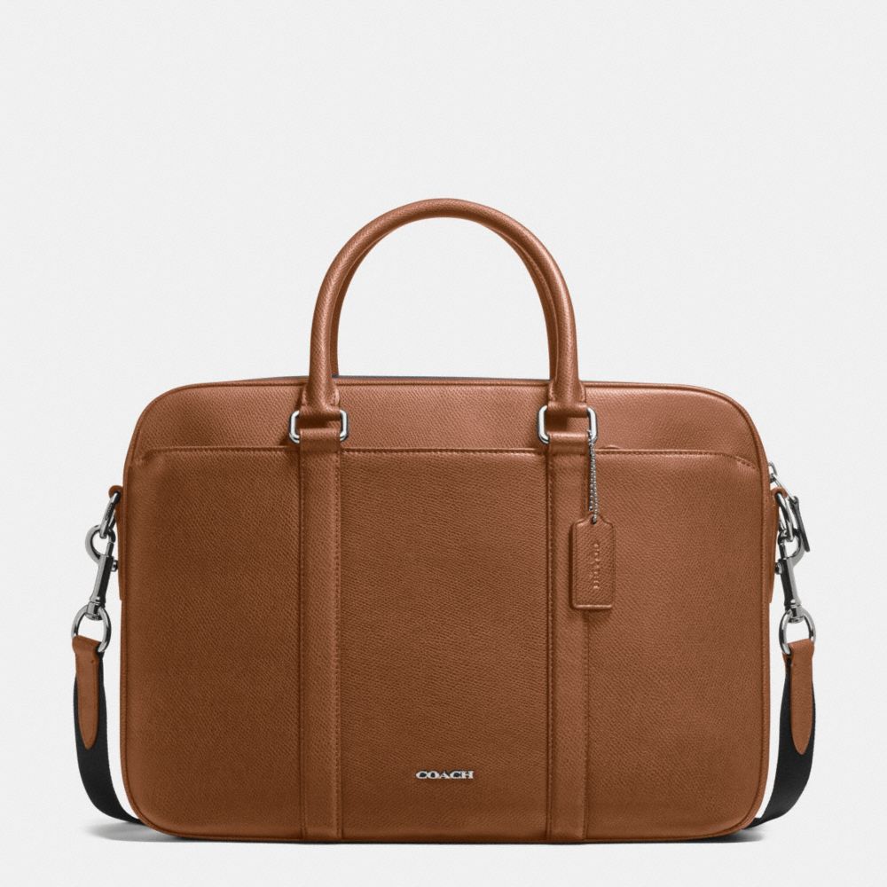 COACH PERRY SLIM BRIEF IN CROSSGRAIN LEATHER - DARK SADDLE - f54763