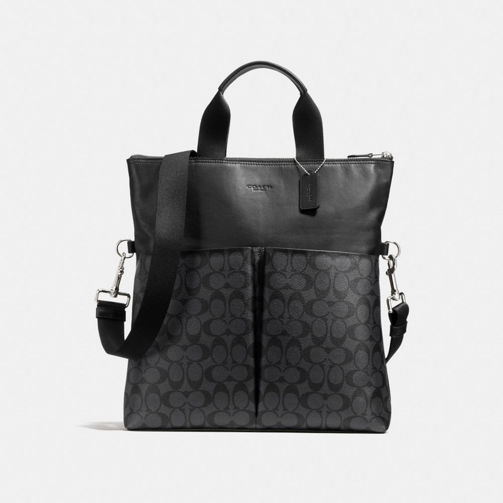 COACH F54774 CHARLES FOLDOVER TOTE IN SIGNATURE CANVAS CHARCOAL/BLACK