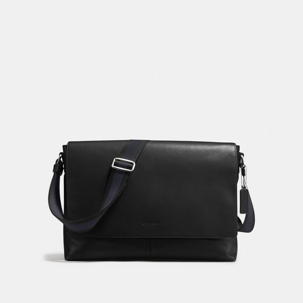 COACH f54792 CHARLES MESSENGER IN SMOOTH LEATHER BLACK