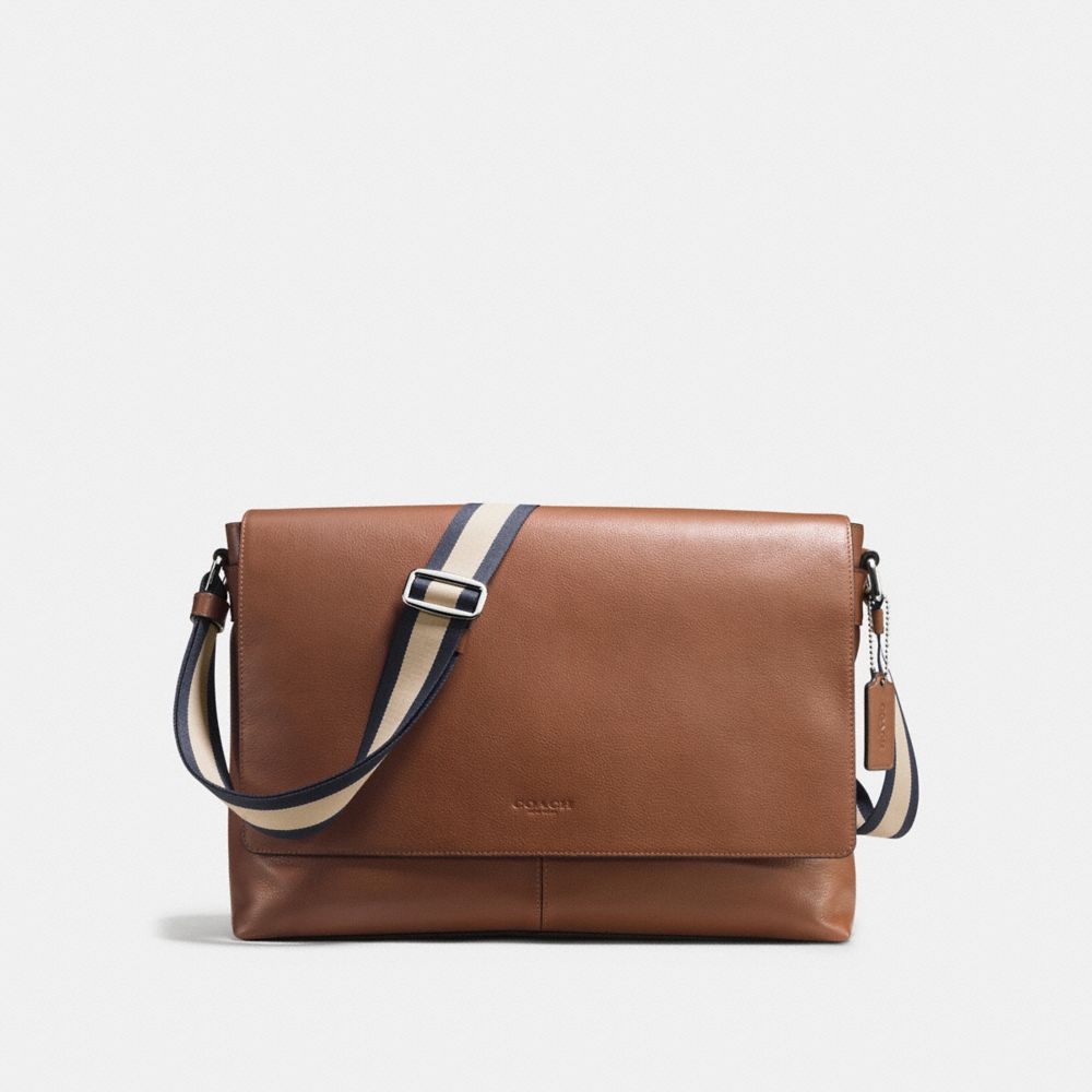 COACH f54792 CHARLES MESSENGER IN SMOOTH LEATHER DARK SADDLE