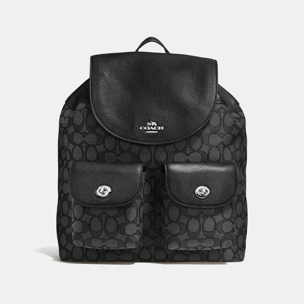 COACH F54795 BILLIE BACKPACK IN SIGNATURE JACQUARD BLACK SMOKE/BLACK/SILVER