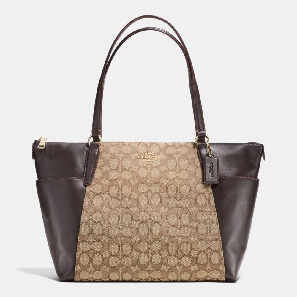 AVA TOTE IN OUTLINE SIGNATURE - f54797 - IMITATION GOLD/KHAKI/BROWN