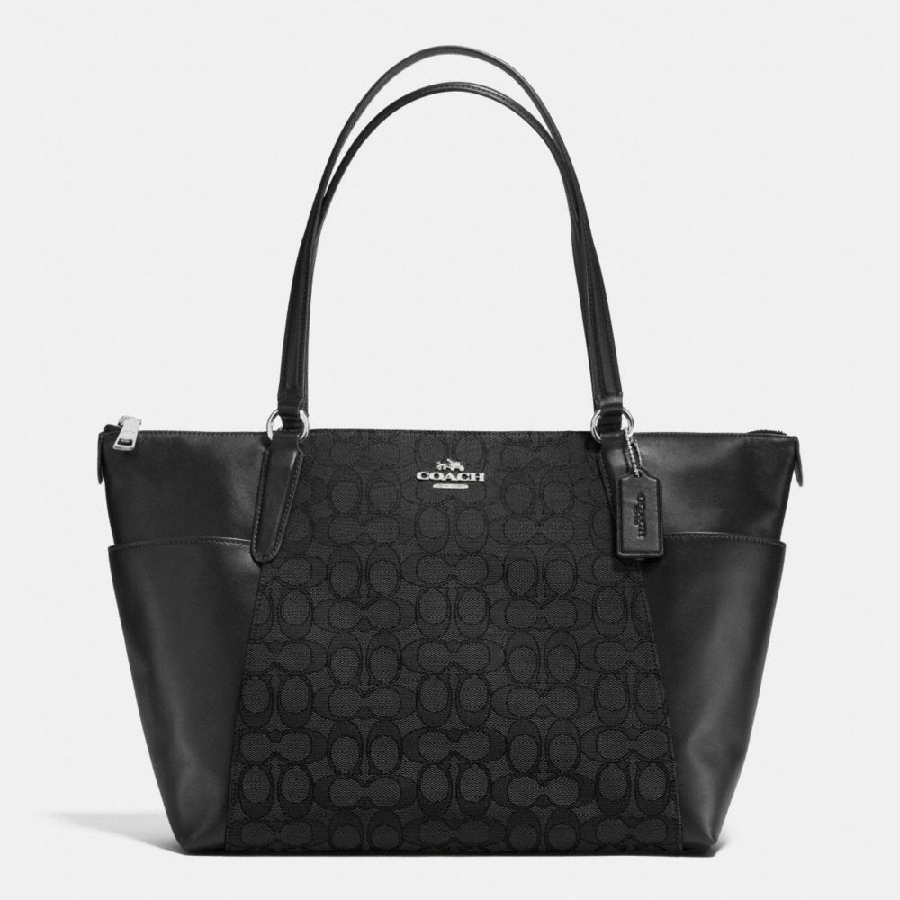 AVA TOTE IN OUTLINE SIGNATURE - f54797 - SILVER/BLACK/BLACK