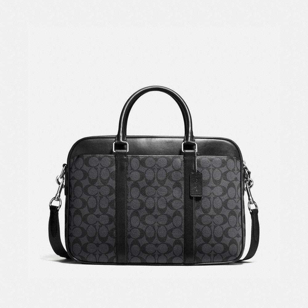 COACH PERRY SLIM BRIEF IN SIGNATURE CANVAS - CHARCOAL/BLACK - F54803