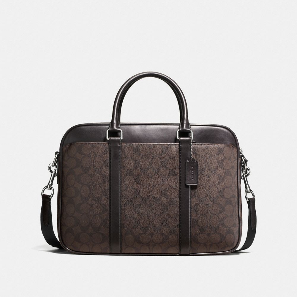 COACH PERRY SLIM BRIEF IN SIGNATURE CANVAS - MAHOGANY/BROWN - F54803