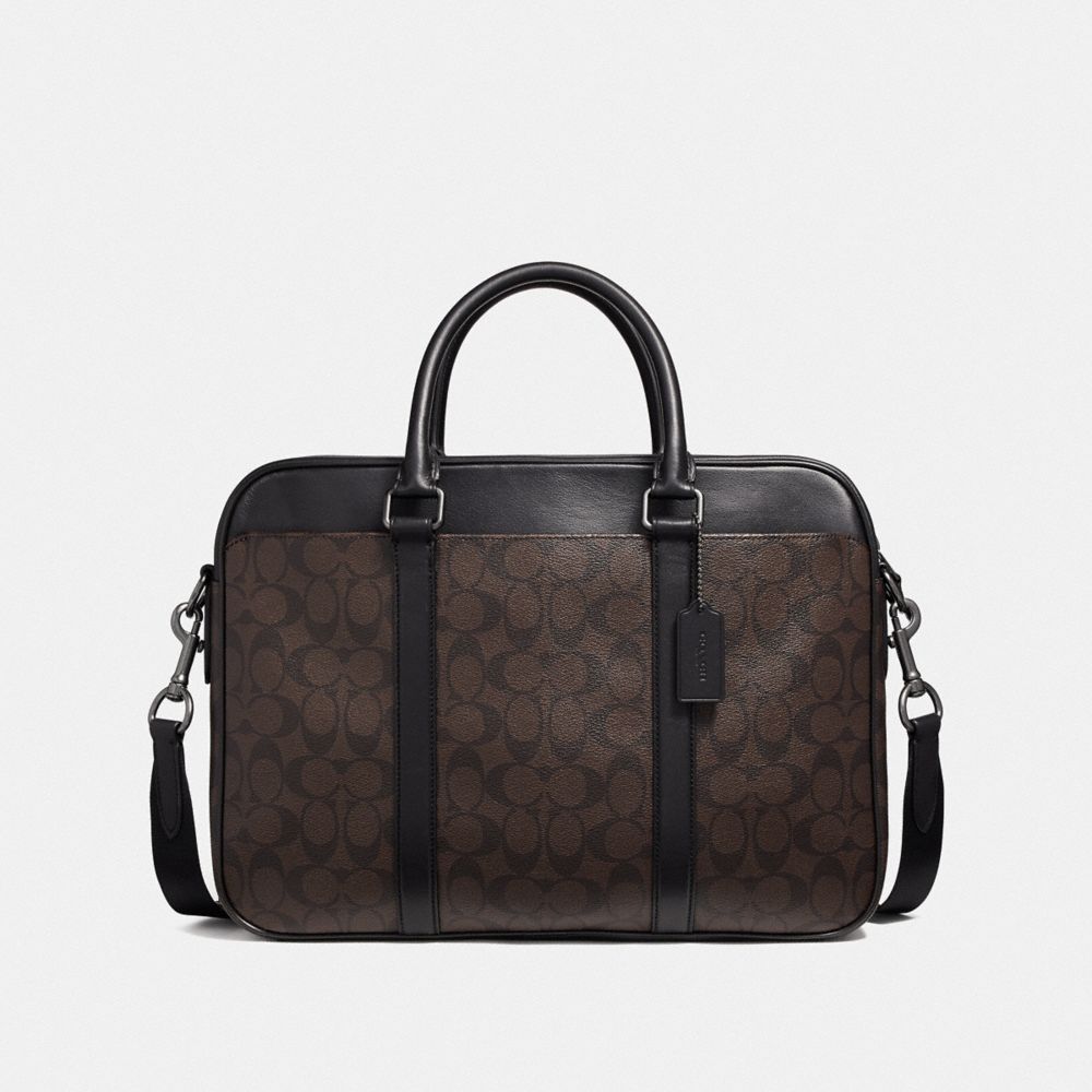 COACH PERRY SLIM BRIEF IN SIGNATURE CANVAS - MAHOGANY/BLACK/BLACK ANTIQUE NICKEL - F54803