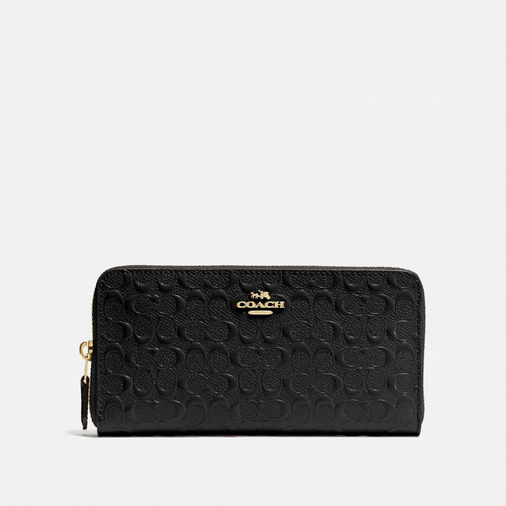 COACH F54805 - ACCORDION ZIP WALLET IN SIGNATURE LEATHER BLACK/LIGHT GOLD