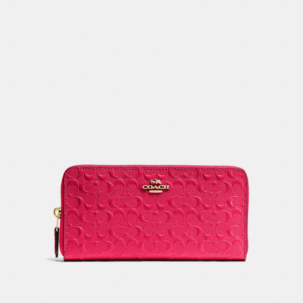 COACH F54805 Accordion Zip Wallet In Signature Debossed Patent Leather IMITATION GOLD/BRIGHT PINK