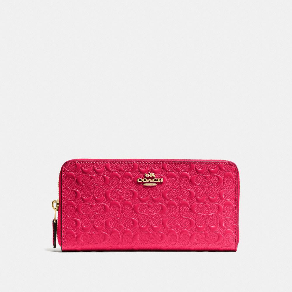 COACH F54805 ACCORDION ZIP WALLET IN SIGNATURE DEBOSSED PATENT LEATHER IMITATION-GOLD/BRIGHT-PINK