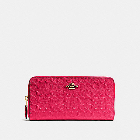 COACH f54805 ACCORDION ZIP WALLET IN SIGNATURE DEBOSSED PATENT LEATHER IMITATION GOLD/BRIGHT PINK
