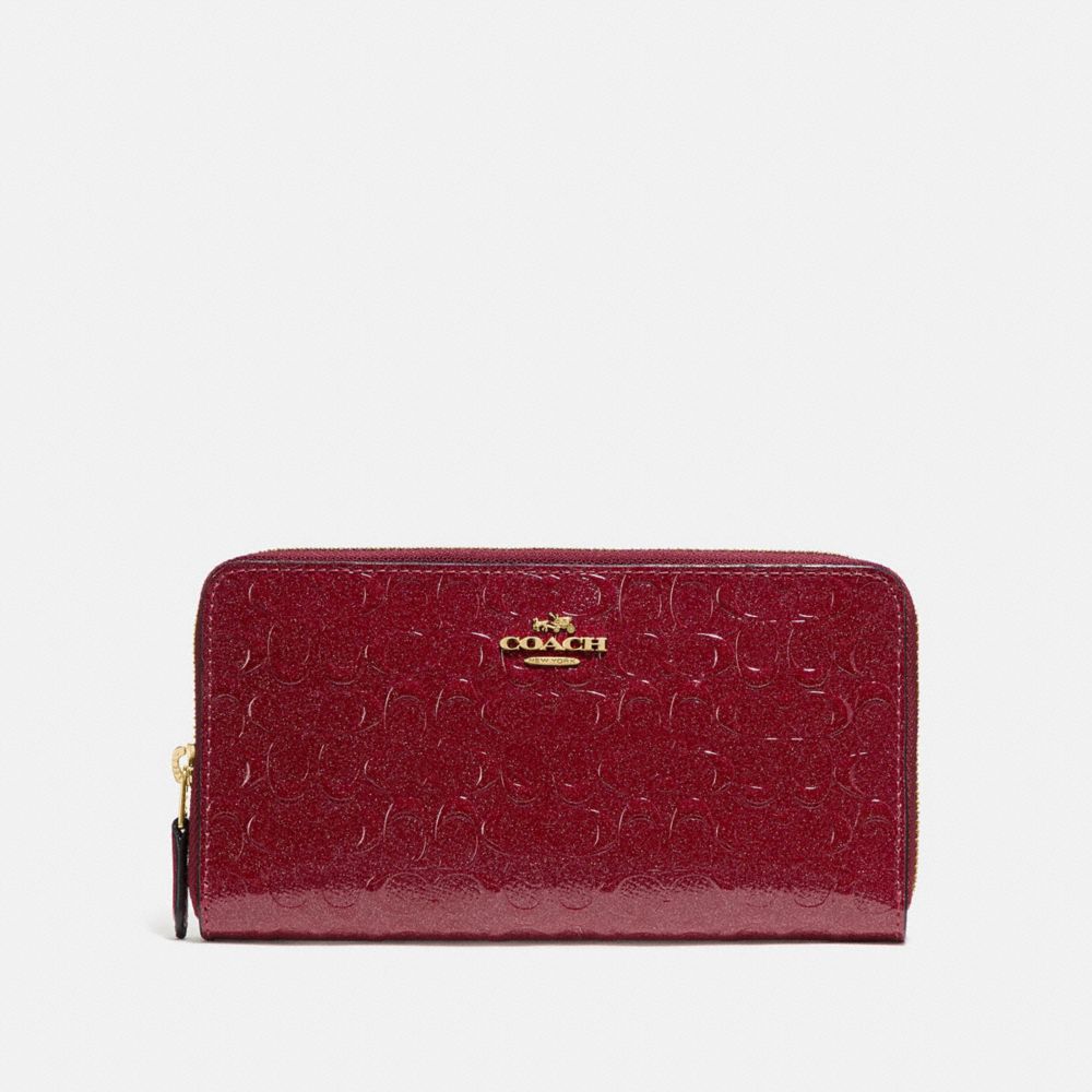 COACH F54805 Accordion Zip Wallet In Signature Leather CHERRY /LIGHT GOLD