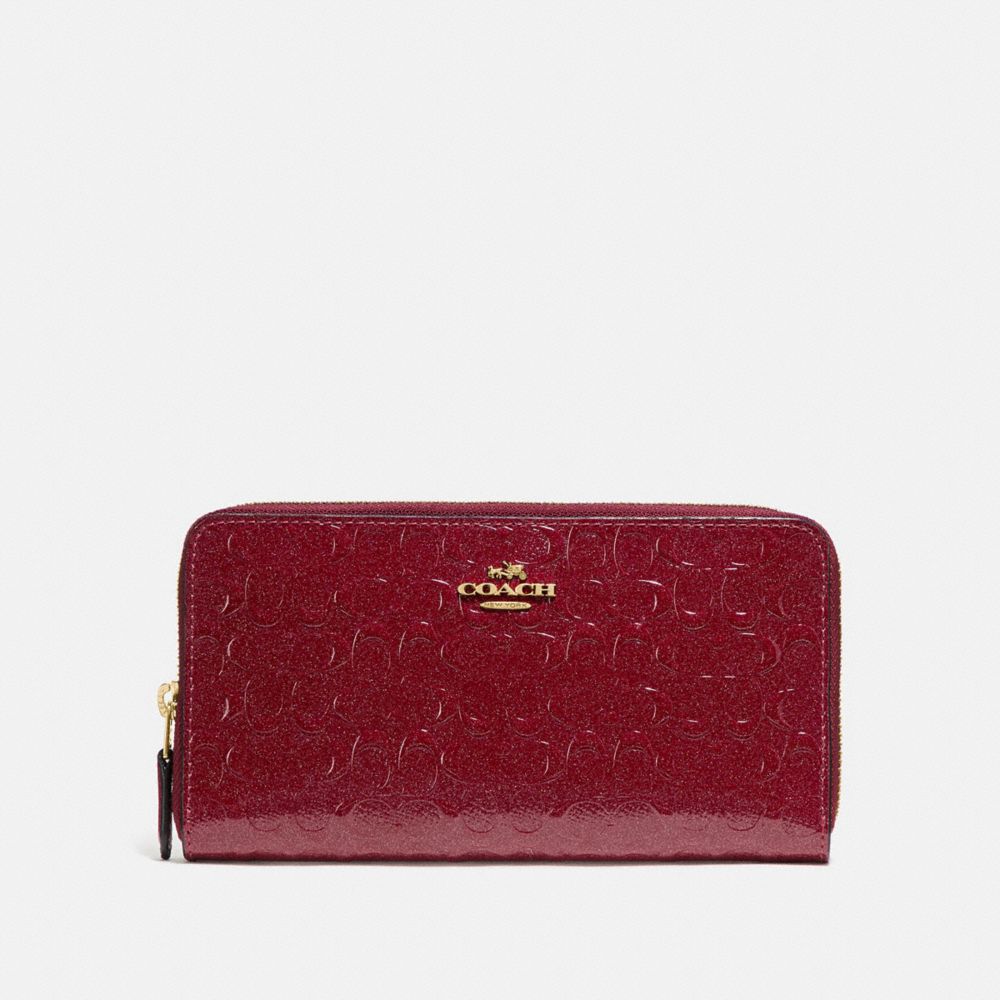 COACH F54805 ACCORDION ZIP WALLET IN SIGNATURE LEATHER CHERRY /LIGHT GOLD